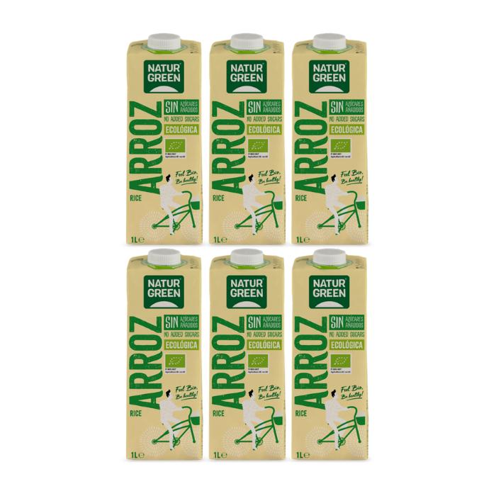 Embalagem de 6 bebidas de arroz sem açúcar NaturGreen 1 L
