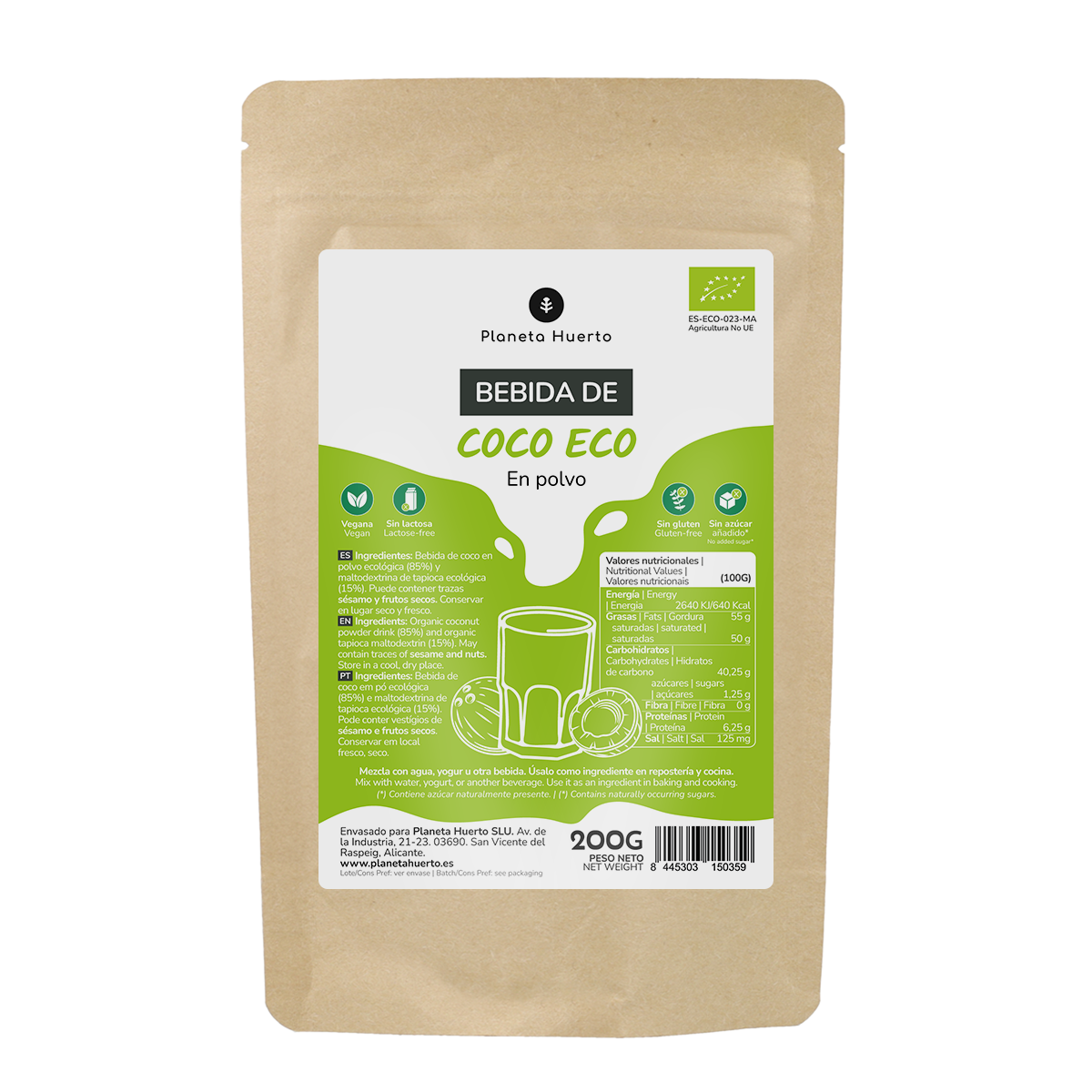 Bebida de coco em pó ECO Planeta Huerto 200 gr