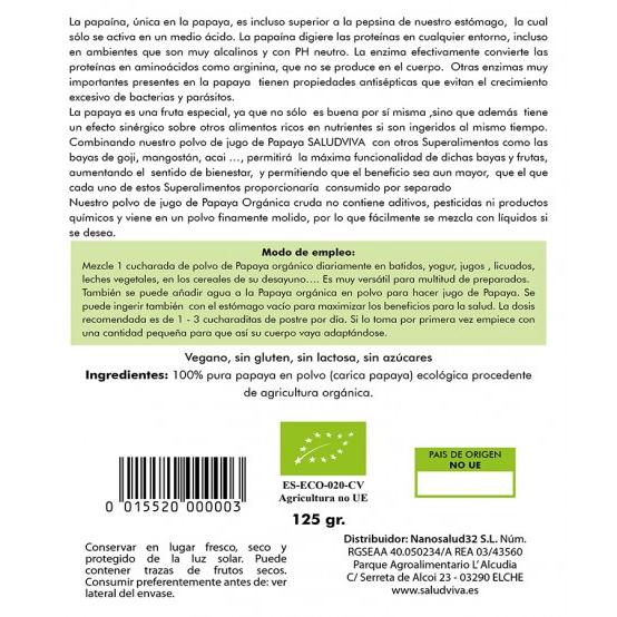 Papaia em pó, Salud Viva 125 g