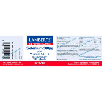 Selénio + Vitaminas A, C e E Lamberts 100 comprimidos 200mcg