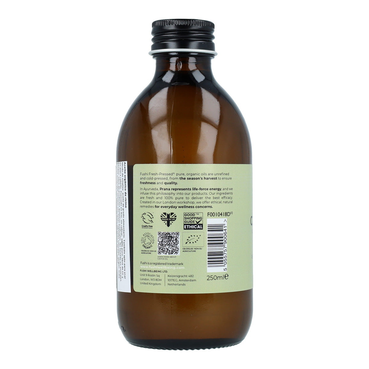 Óleo de Rícino Orgânico Fushi para o Cabelo, Óleo Virgem Prensado a Frio 250ml