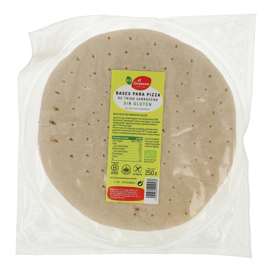 Base para pizza de trigo sarraceno biológico sem glúten El Granero, 2 unidades de 250 g