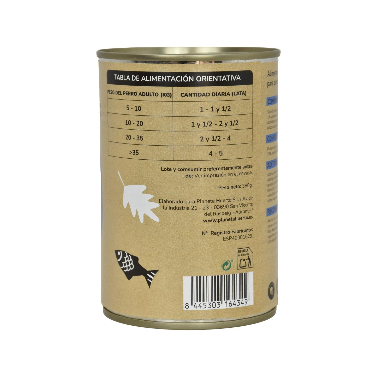 Ração húmida superpremium sem cereais para cães Salmão Planeta Huerto 380 g