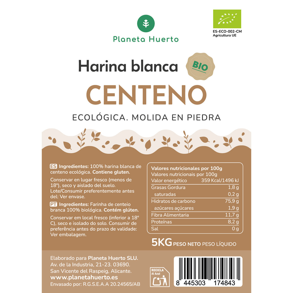 Farinha de Centeio Branco Eco Planeta Huerto 5 Kg