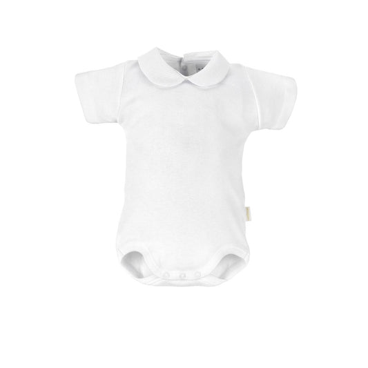 Body Cambrass branco com gola e manga curta, tamanho 3