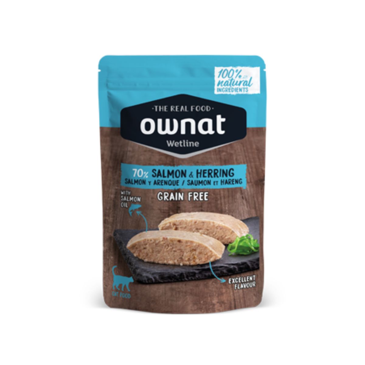 Ração Ownat Wetline Salmão e Arenque sem Grão para Gatos 85 g