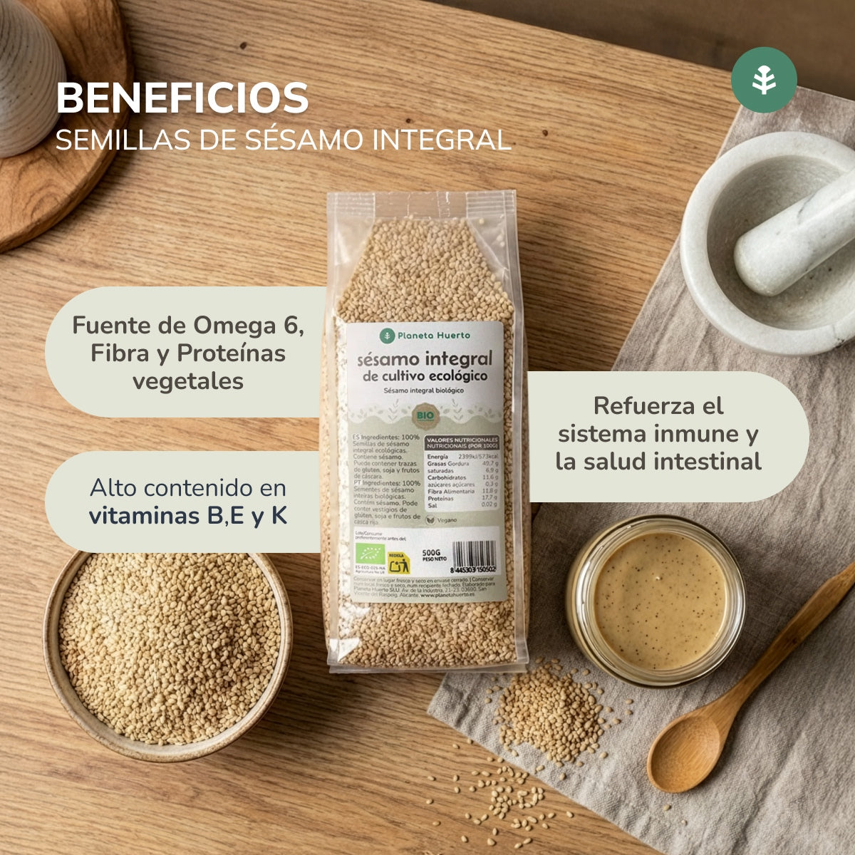 Sementes de sésamo cruas biológicas inteiras da Planeta Huerto 2,5 kg 