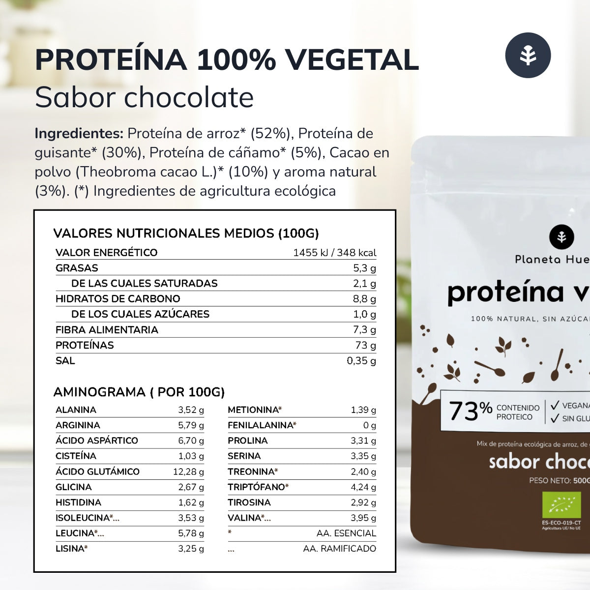 Proteína vegetal ECO 73% chocolate Planeta Huerto 1Kg