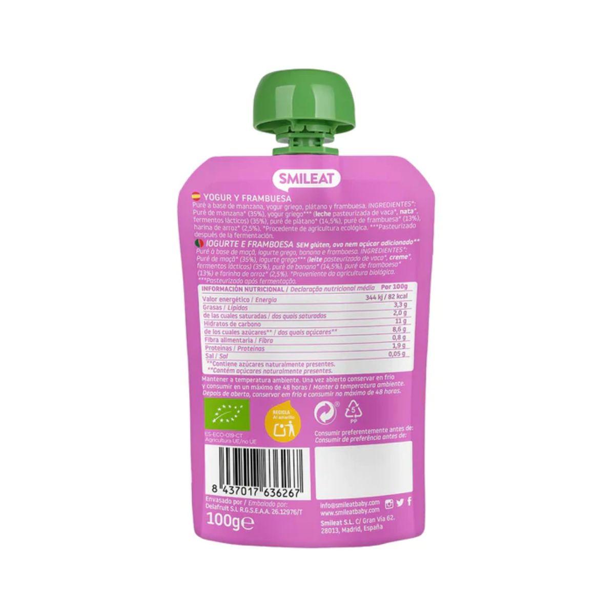 Smileat Iogurte Biológico e Framboesa Saqueta 100g