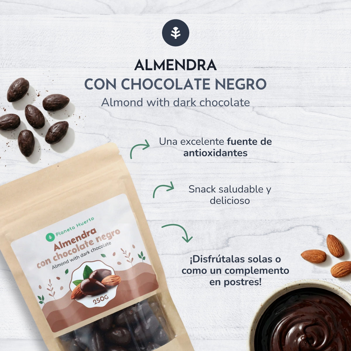 Amêndoa com chocolate negro Planeta Huerto 250 g