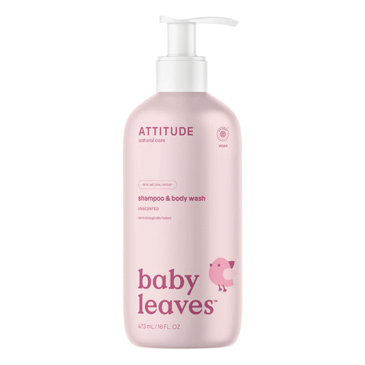 Champô e sabonete líquido para bebé Attitude 2 em 1 sem fragrância 473 ml