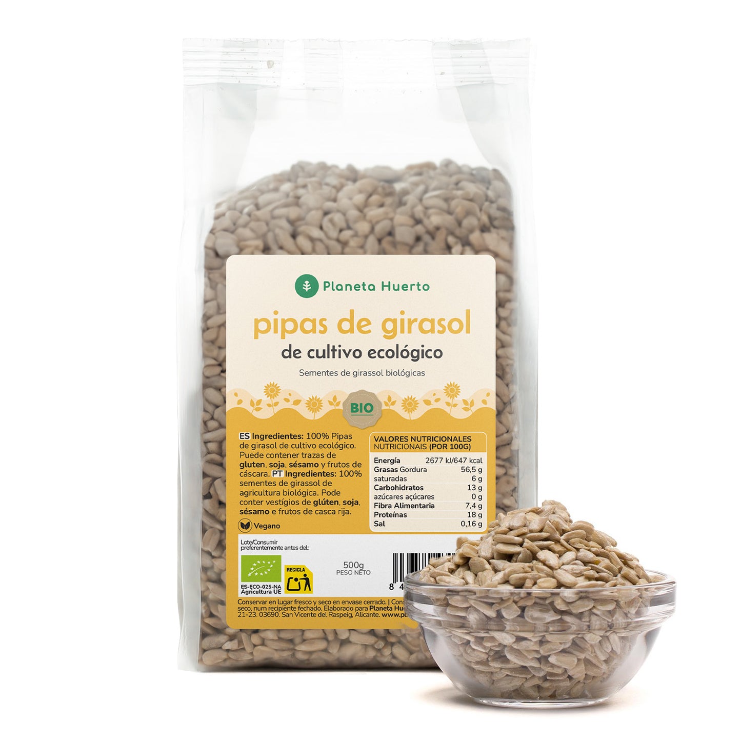 Sementes de Girassol Descascadas ECO Planeta Huerto 500 g
