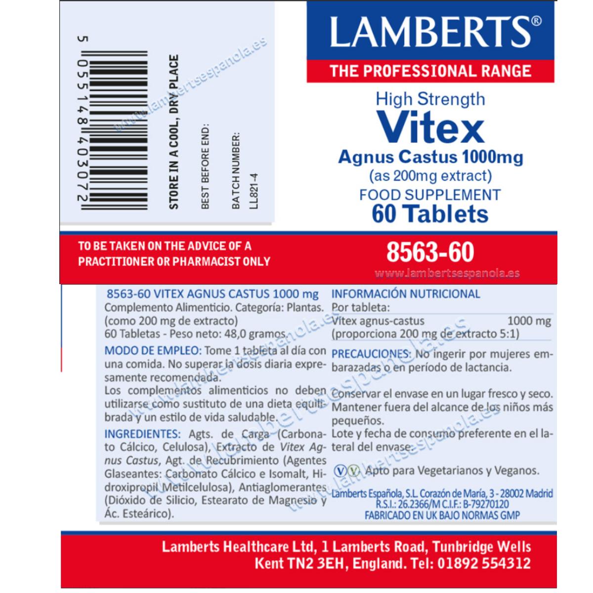 Embalagem 2 x Vitex Agnus Castus Lamberts 60 comprimidos