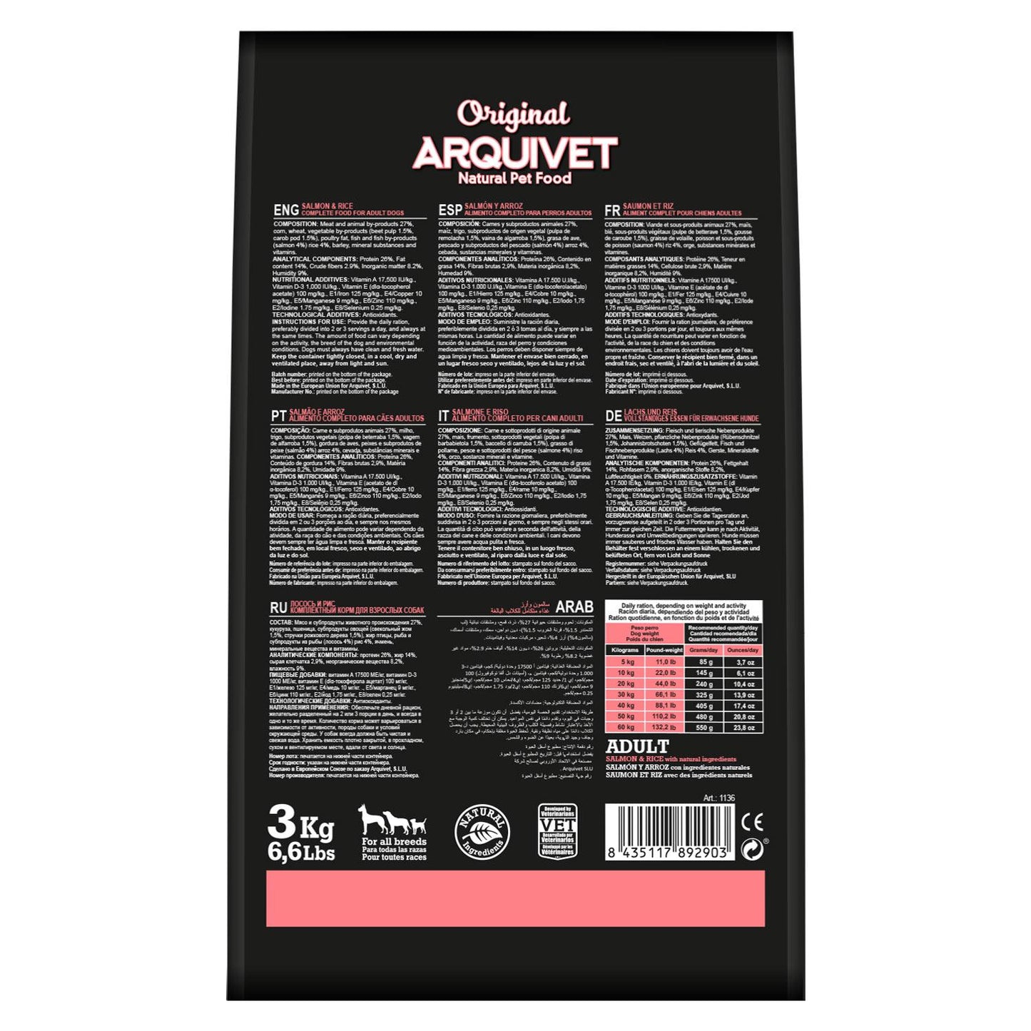 Ração para cães Arquivet Original Salmão e Arroz 12 Kg 12 kg