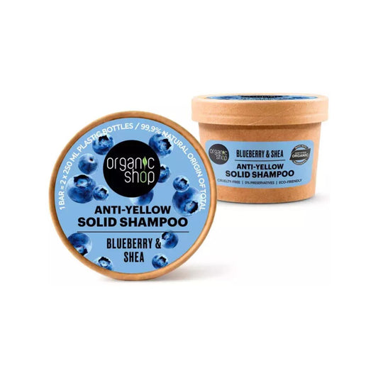 Champô sólido anti-amarelo com mirtilo e manteiga de karité, Organic Shop 60 g