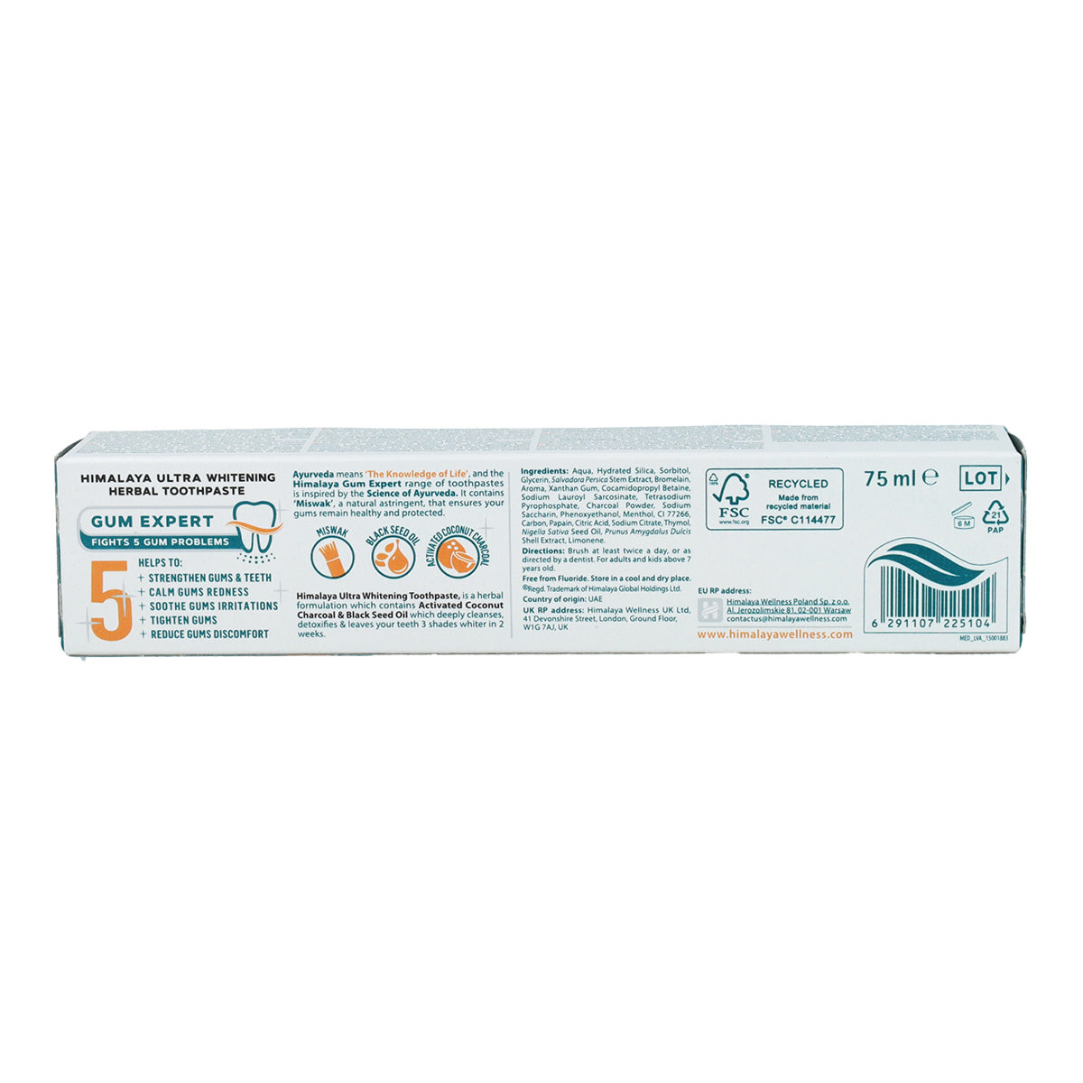 Pasta de dentes Himalaya Ultra Whitening com carvão 75ml