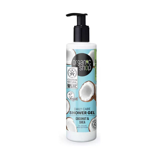 Gel de banho de cuidado diário com coco e karité da Organic Shop, 280 ml