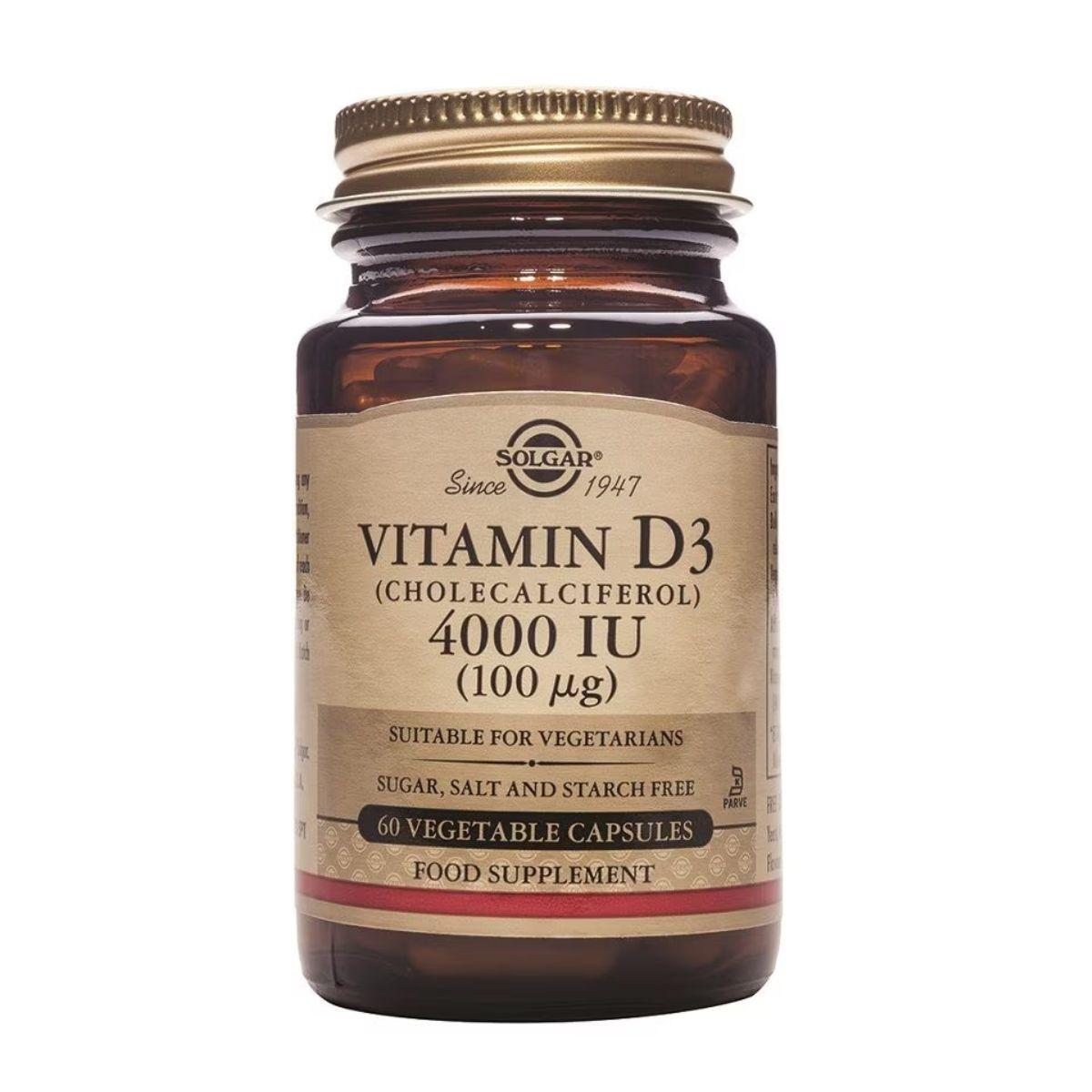 Vitamina D3 (Colecalciferol) 4000 UI (100 μg) 60 cápsulas vegetais Solgar 120 cápsulas vegetais