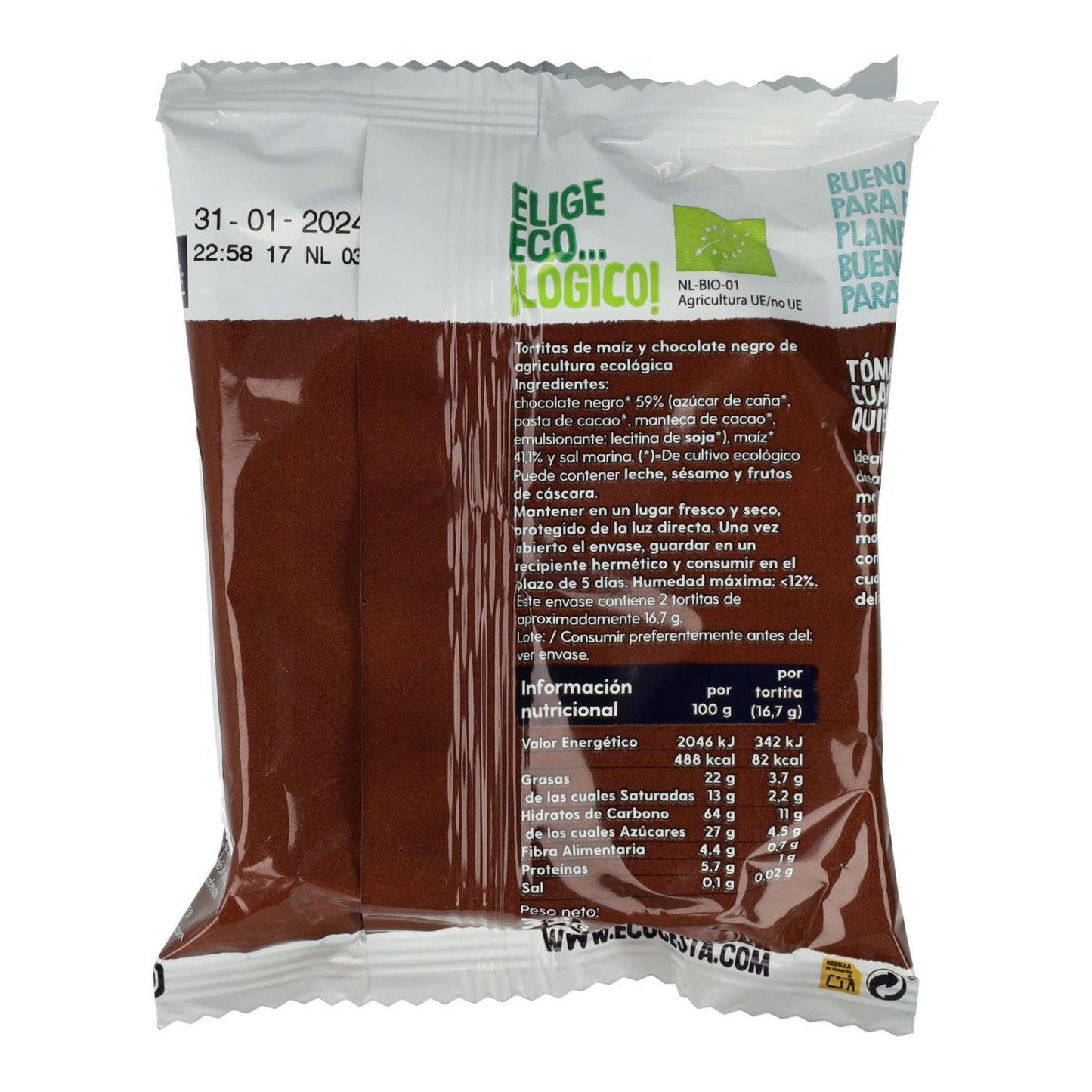 Bolinhos de Milho Biológico com Chocolate Negro Embalagem com 3 pacotes Ecocesta 99g
