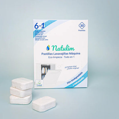 Embalagem com 2 pastilhas Eco 6 em 1 para máquina de lavar loiça, Natulim, 30 unidades