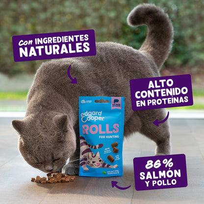 Rolinhos de Salmão e Frango - snacks Naturais para Gatos Edgard Cooper 45g