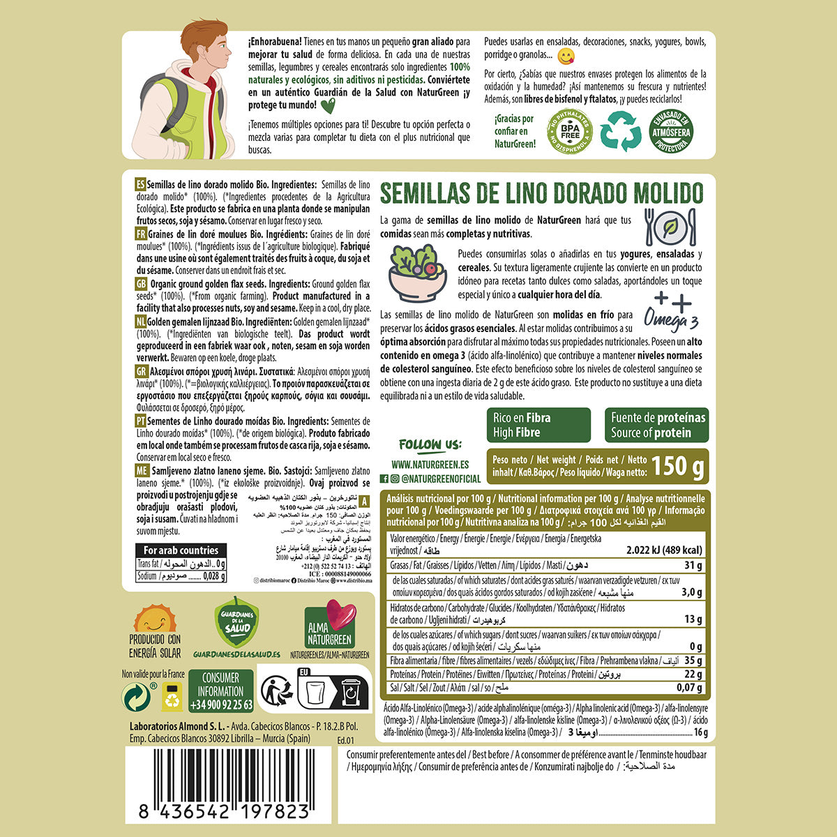 Sementes de Linhaça Dourada Moídas Biológicas NaturGreen 150 g