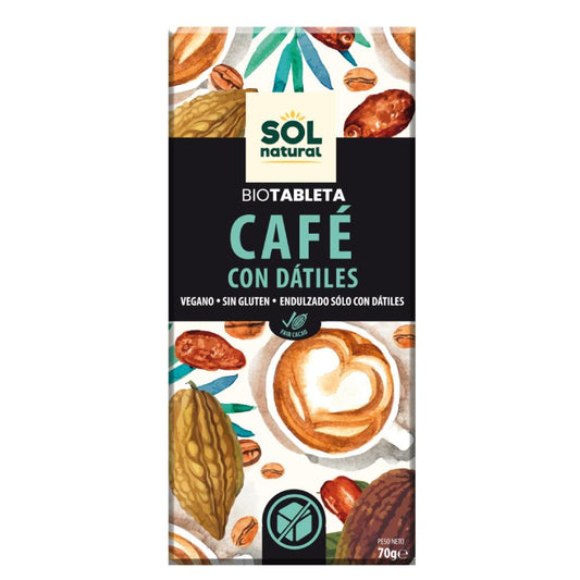 Barra de Chocolate Vegan Biológico Sol Natural com Café e Tâmaras 70g
