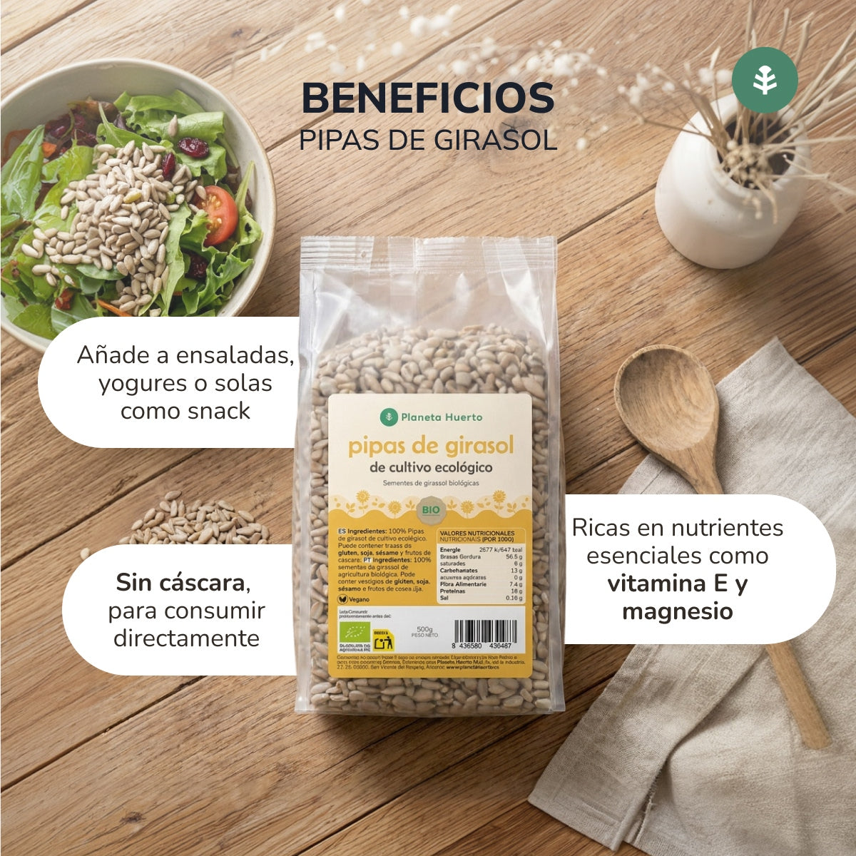 Sementes de Girassol Descascadas ECO Planeta Huerto 2,5 kg