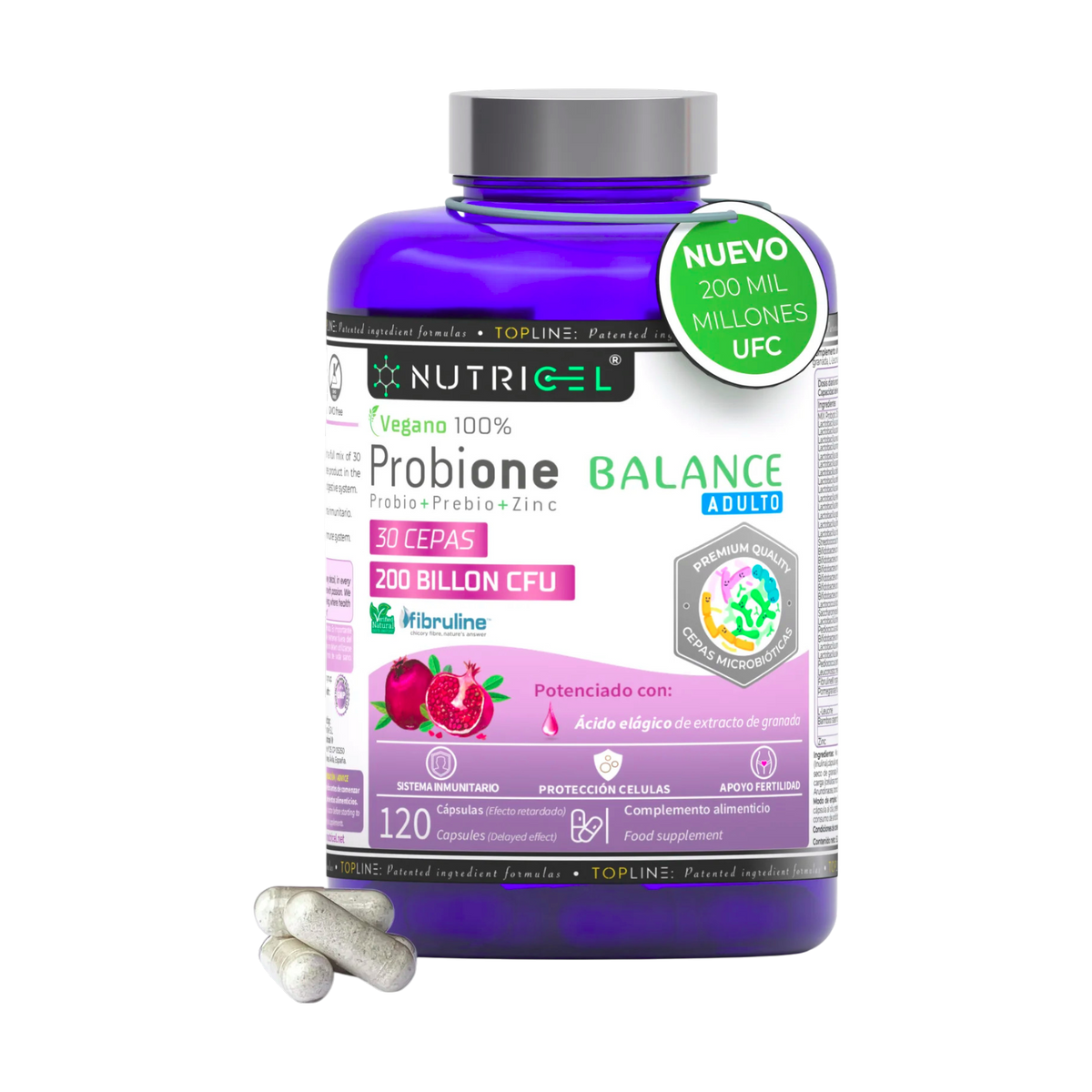 Probione Balance Probióticos y Prebióticos 200 mil M UFC Nutricel 120 cápsulas