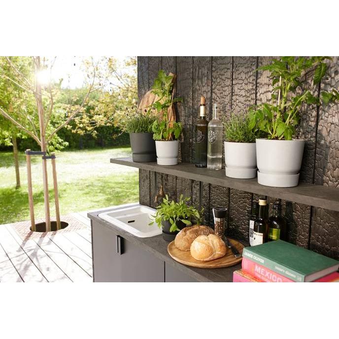 Vaso Elho Greenville Antracite 18 cm com Pires Integrados