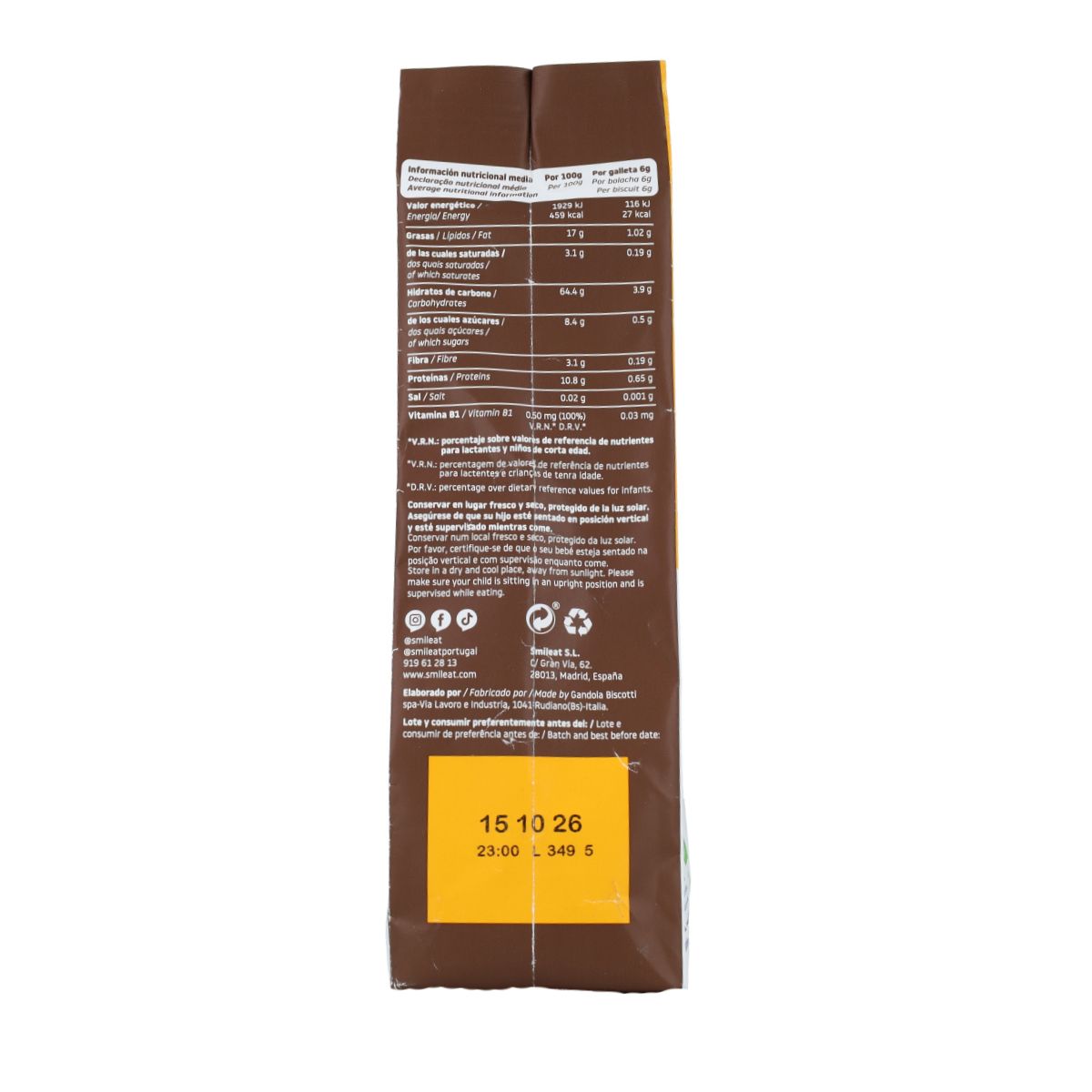 Biscoito Biológico de Espelta, Aveia e Cacau Smileat 220g