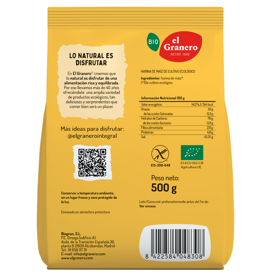 Farinha de milho biológica El Granero 500 g