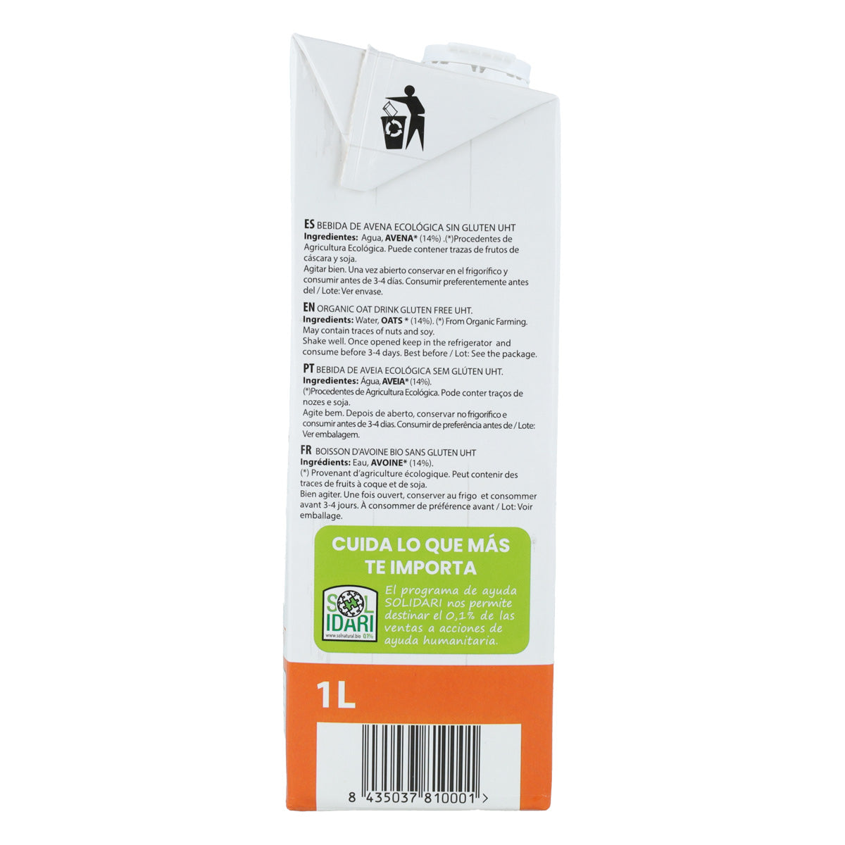Bebida de Aveia Natural Sem Glúten Bio Sol 1 L