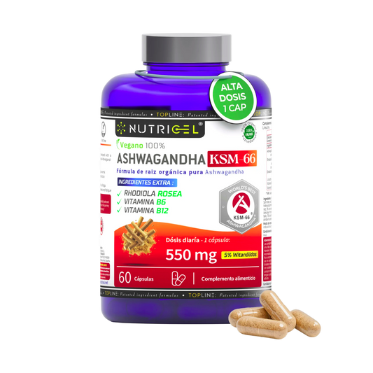 Ashwagandha KSM-66® 550mg 5% Witanólidos + Rhodiola Nutricel 60 cápsulas