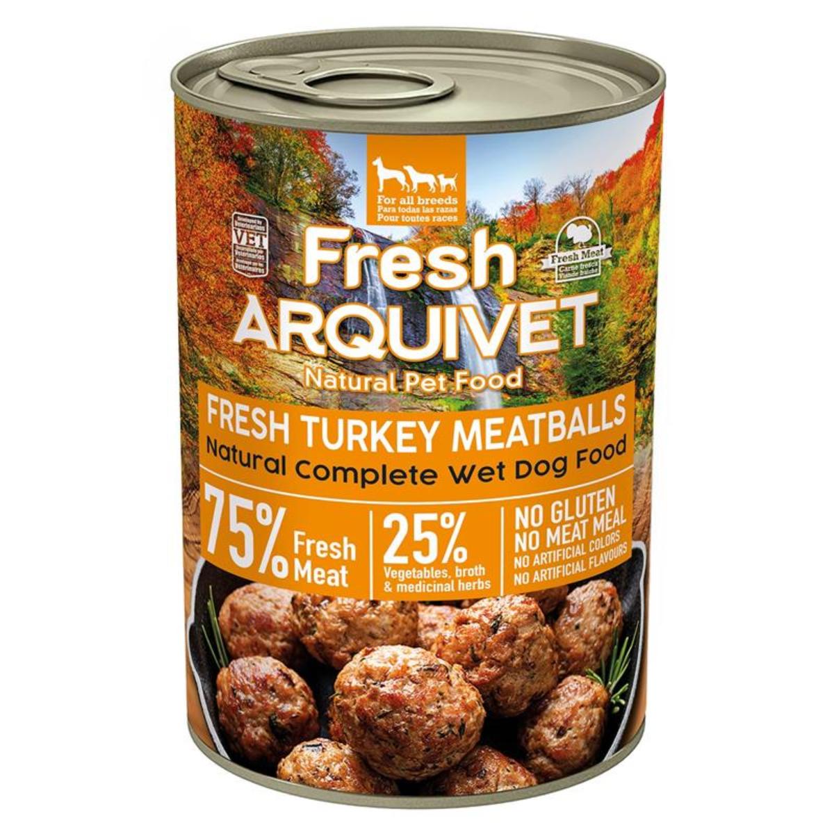 Almôndegas de Peru Fresco Arquivet 400 g Ração húmida para cães com peru, brócolos e abóbora