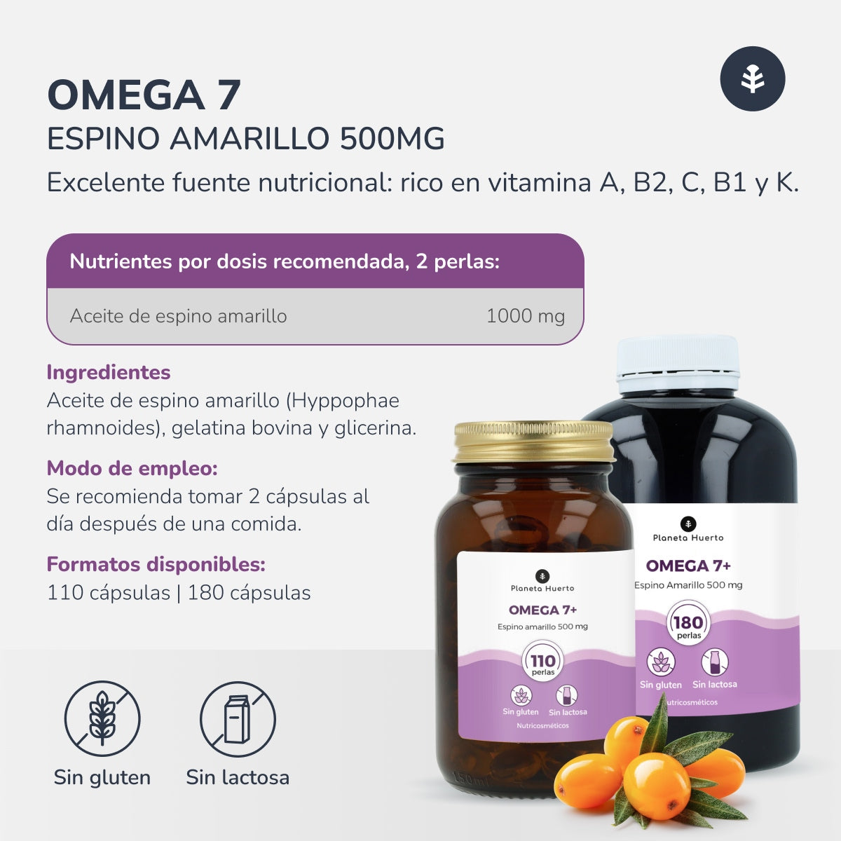 Ómega 7 Espinheiro Marítimo Planeta Huerto 110 Pérolas