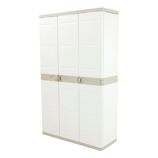 Roupeiro 3 portas com armário vassoura 105 cm Titânio Plastiken Bege
