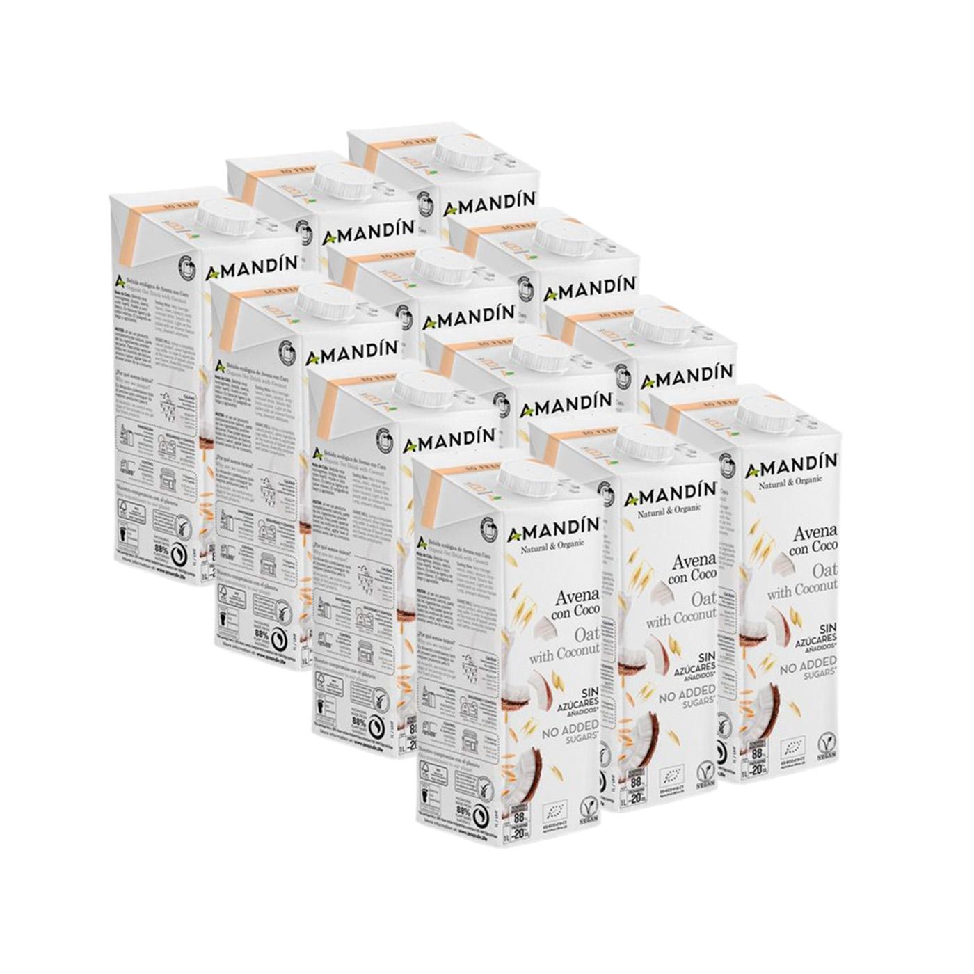 Pack de 12 Bebidas de Coco e Aveia Amandín 1 L