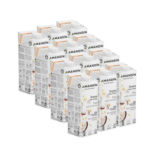 Pack de 12 Bebidas de Coco e Aveia Amandín 1 L