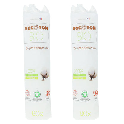 Pack 2x Discos desmaquillantes algodón Bio Bocoton 80 discos