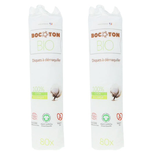 Pack 2x Discos desmaquillantes algodón Bio Bocoton 80 discos