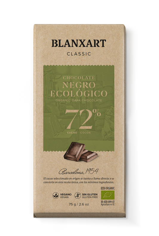 Chocolate Negro 72% Vegano Sin gluten ECO Blanxart 75 g