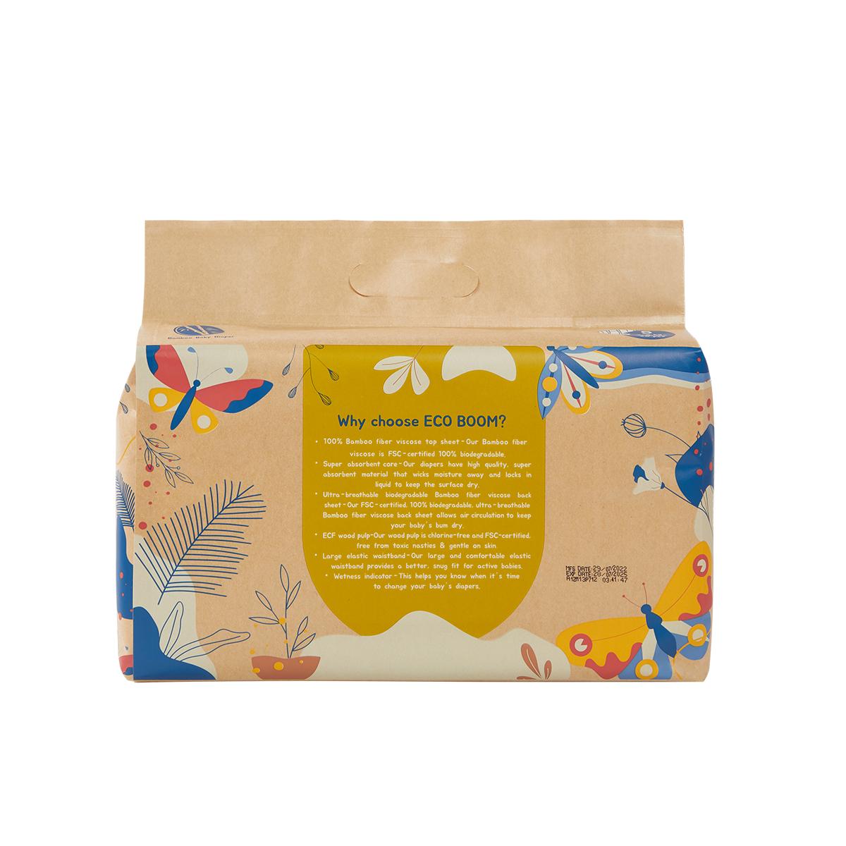 ECOBOOM - Fralda de Bambu Eco Boom. 70% biodegradável, hipoalergénica (tamanho 2/P, 3-8 kg, embalagem de 8 fraldas, total de 288 fraldas)