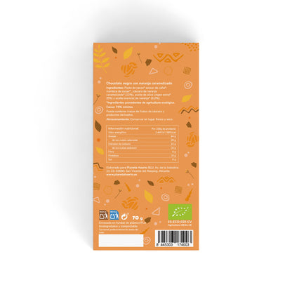 Barra de chocolate negro 75% com laranja caramelizada ECO Planeta Huerto 70 g