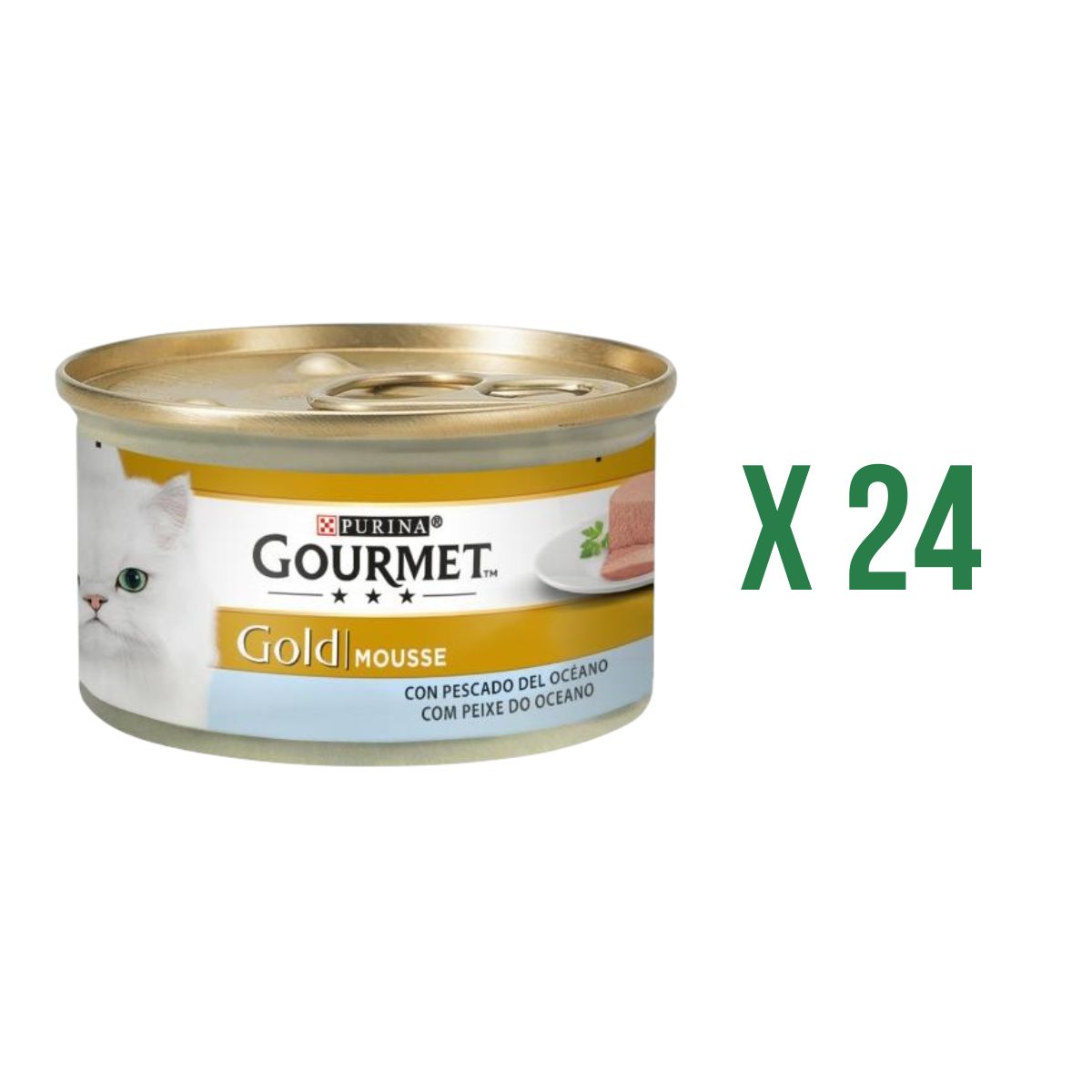 Embalagem de 24 x GOURMET GOLD Mousse Comida Húmida para Peixes do Oceano 85 g
