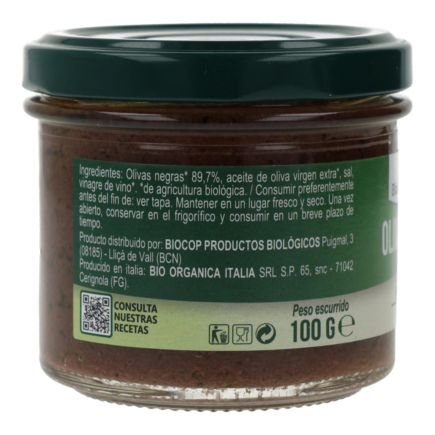 Paté de azeitona preta biológica de Itália 100g