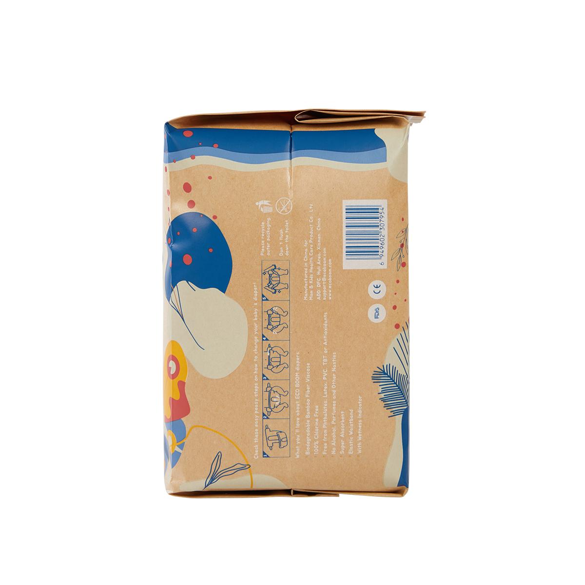 ECOBOOM - Fralda de Bambu Eco Boom. 70% biodegradável, hipoalergénica (tamanho 2/P, 3-8 kg, embalagem de 4 saquetas, total de 144 fraldas)