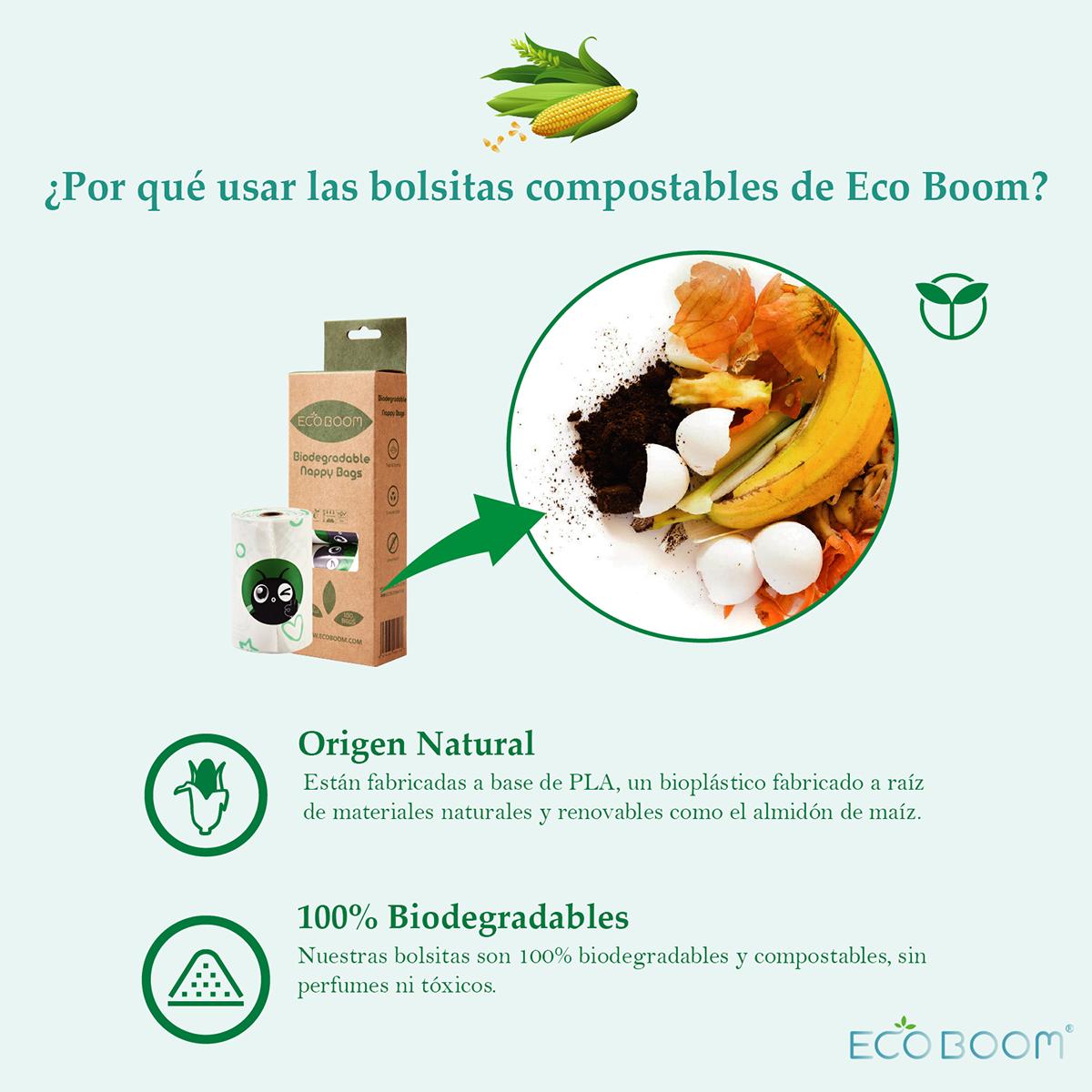 Sacos biodegradáveis ​​​​100% compostáveis ​​​​Ecoboom 5x20 sacos
