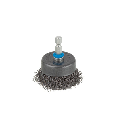 Escova metálica tipo copo para berbequim, haste sextavada de 1/4" (6,35 mm)