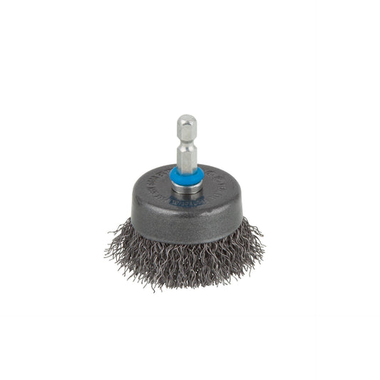 Escova metálica tipo copo para berbequim, haste sextavada de 1/4" (6,35 mm)